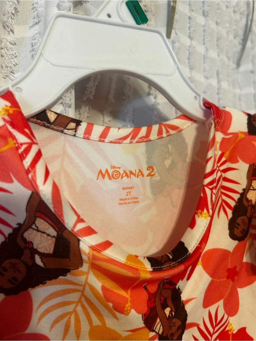 Disney Moana 2 Yummy Dress Girls 2T Red Orange Floral Tropical Flutter Sleeve